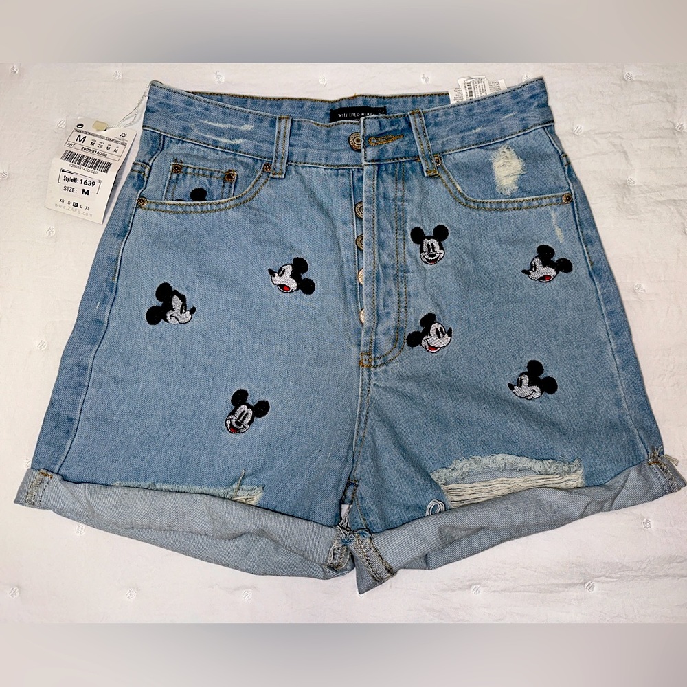 Disney Mickey Mouse Embroidered Jean Shorts